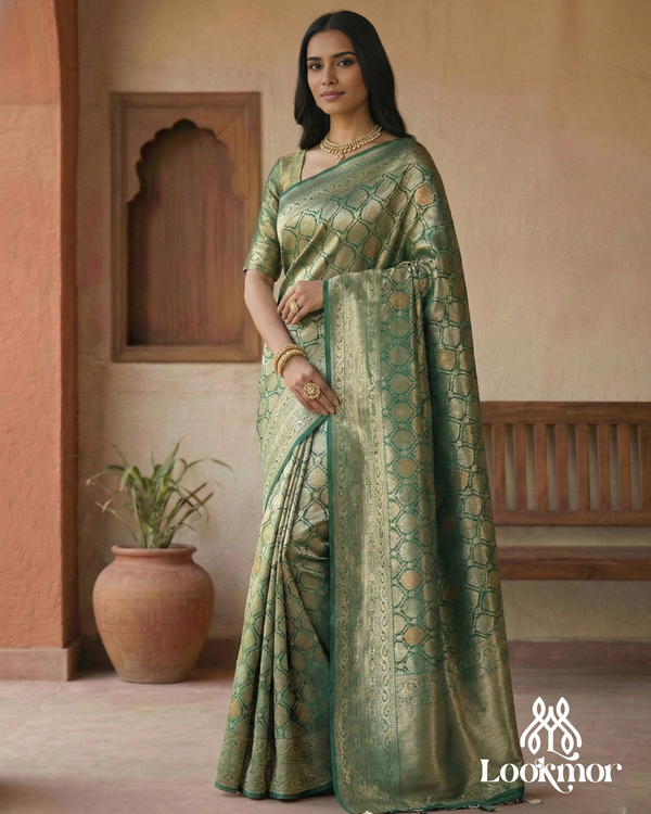 Lookmor Green Banarasi Silk Saree with Golden Zari Weaving #172