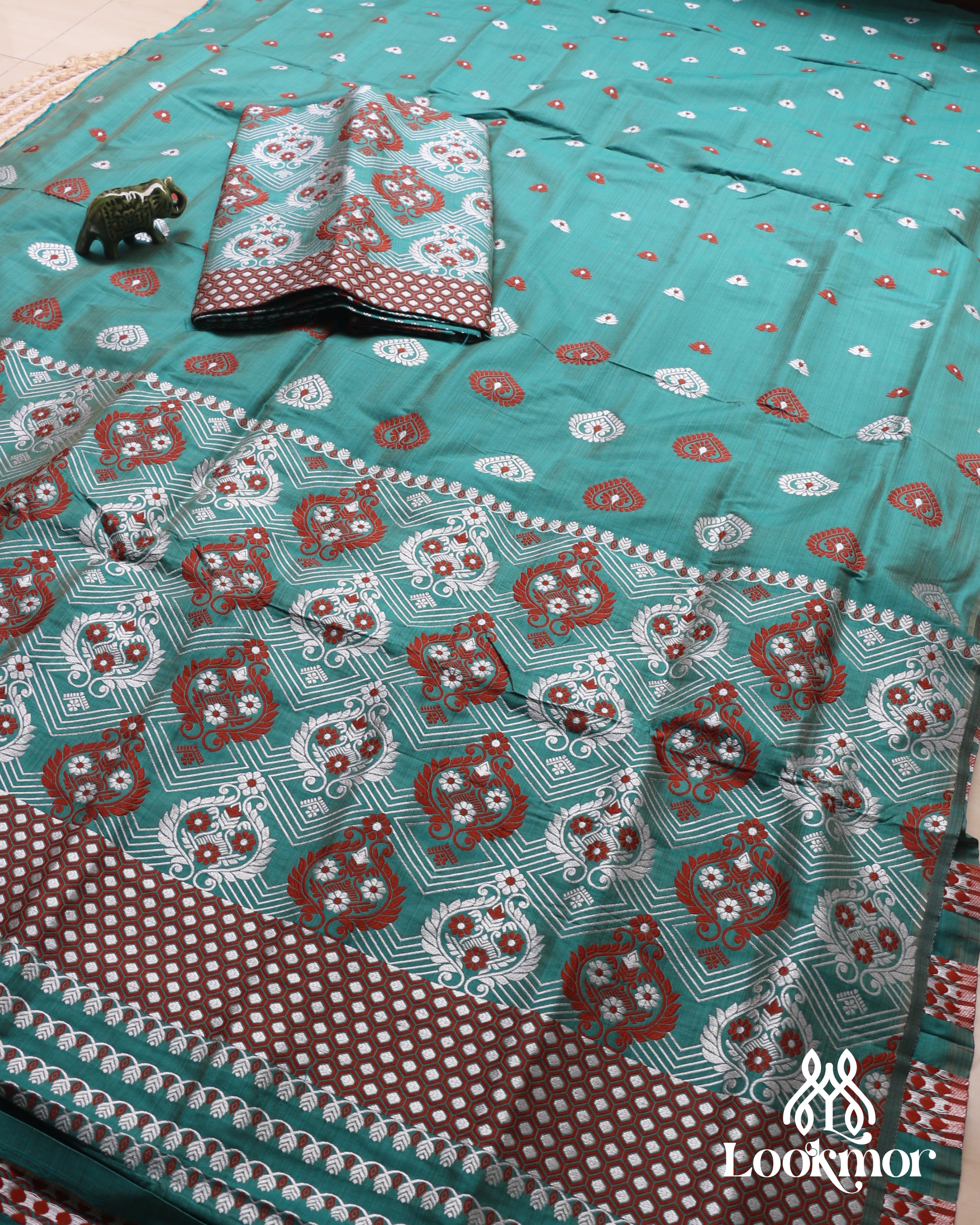 Deep Blue-Green Premium Mix Paat Mekhela Sador –  Assamese Set