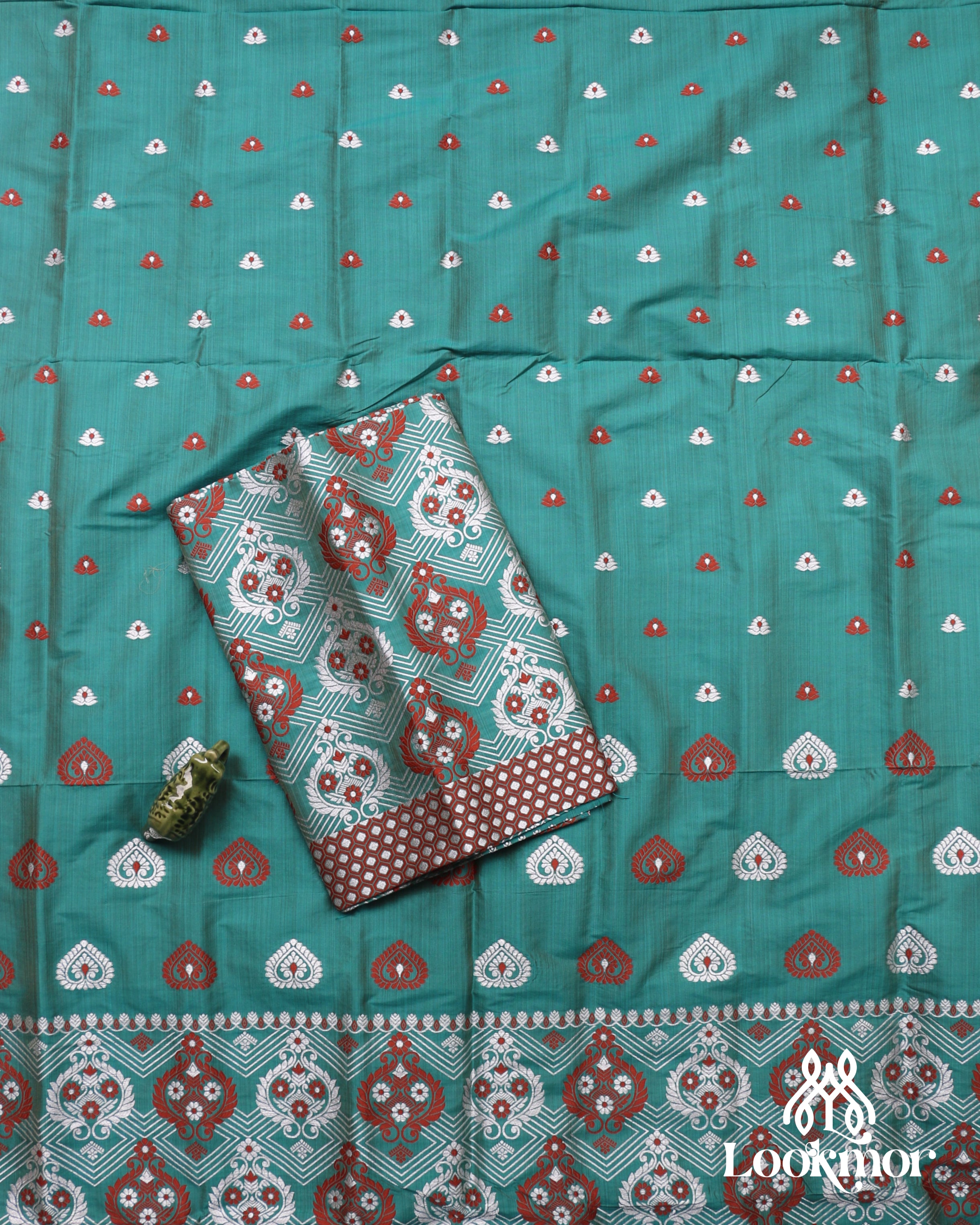 Deep Blue-Green Premium Mix Paat Mekhela Sador –  Assamese Set