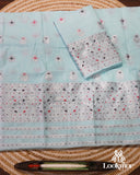 Elegant Blue Cotton Kesapaat Mekhela Sador in Floral Motif with Graceful Jura Pairing