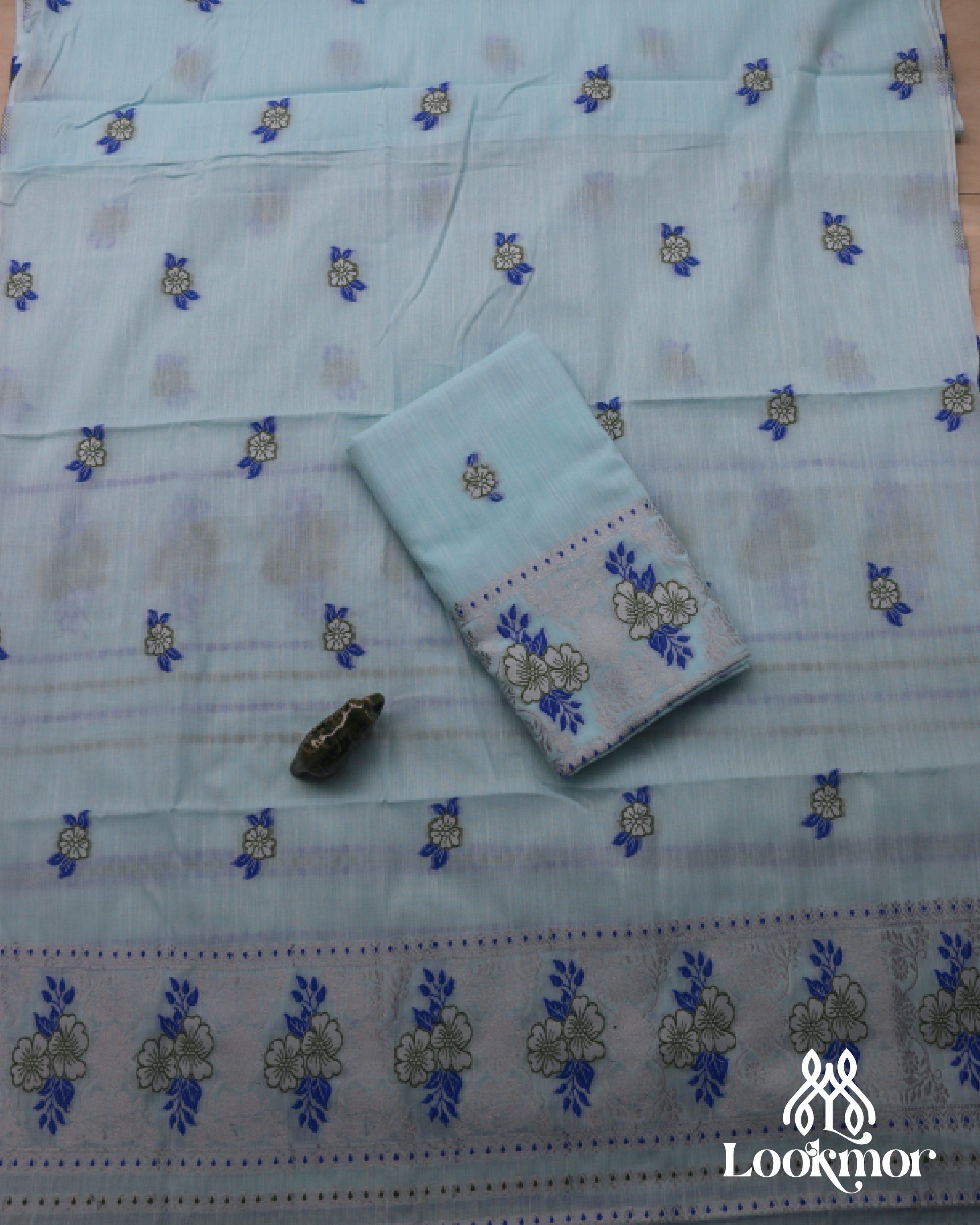 Light Blue Kesapaat Paat Set Mekhela Sador