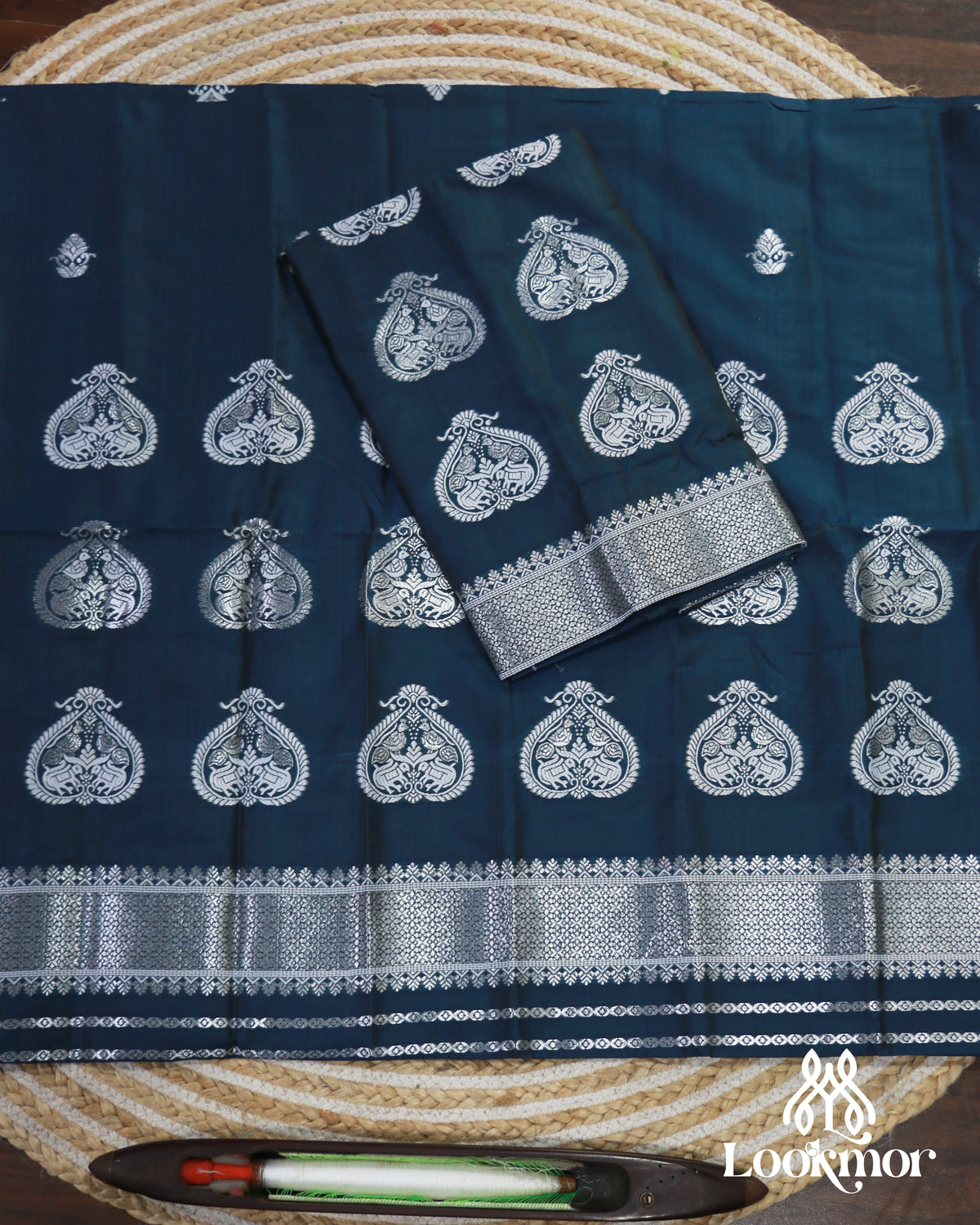 Royal Dark Blue Super Semi Pat Mekhela Sador Set with Traditional Appeal