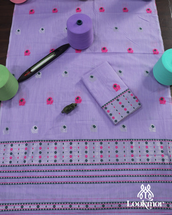 Royal Purple Cotton Kesapaat Traditional Mekhela Sador Set with Designer Jura