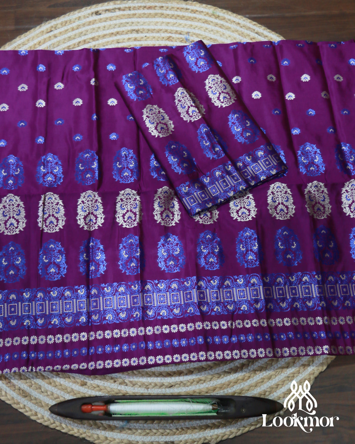 Opulent Dark Purple Semi Pat Mekhela Sador with Regal Elegance