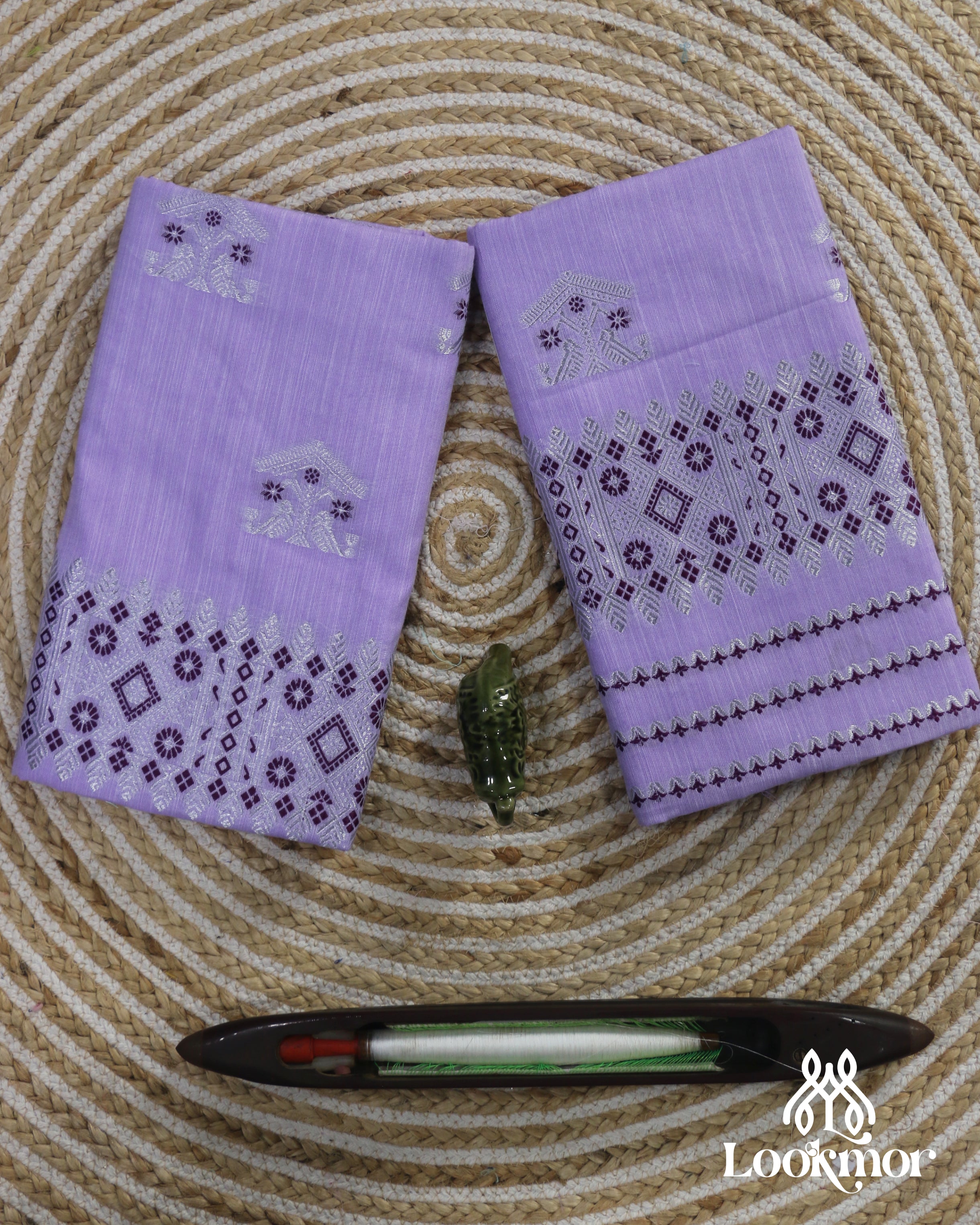 Royal Purple Cotton Kesapaat Traditional Mekhela Sador Set with Intricate Jura Detailing
