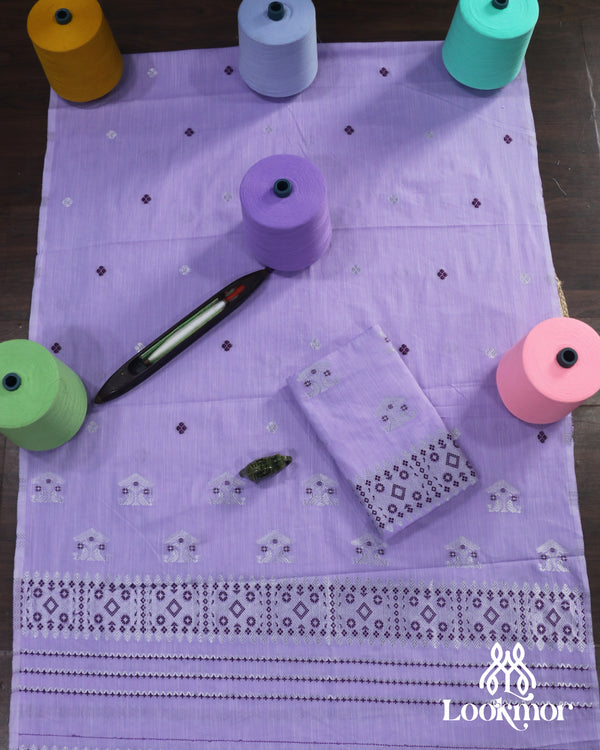 Royal Purple Cotton Kesapaat Traditional Mekhela Sador Set with Intricate Jura Detailing