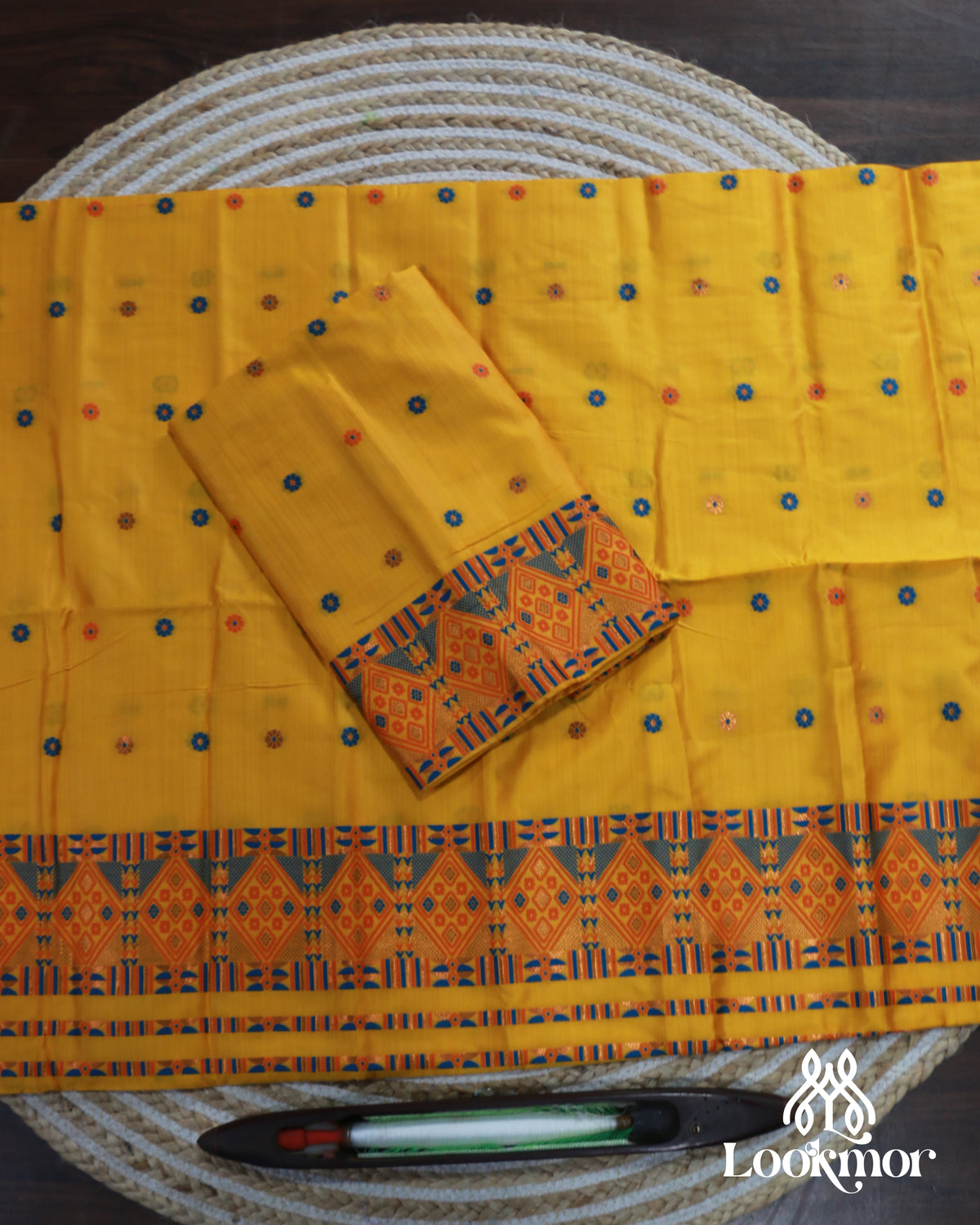 Yellow Premium Toss Paat Set Mekhela Sador