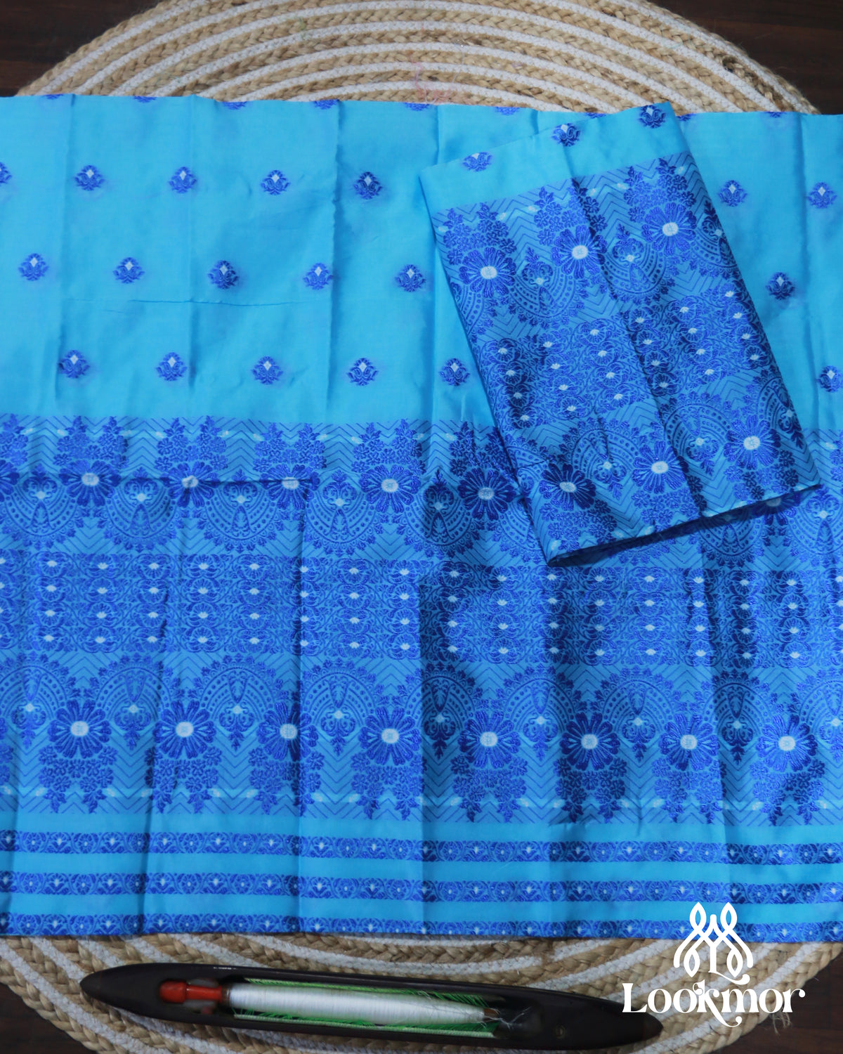 Soothing Light Blue Semi Pat Mekhela Sador with Delicate Beauty