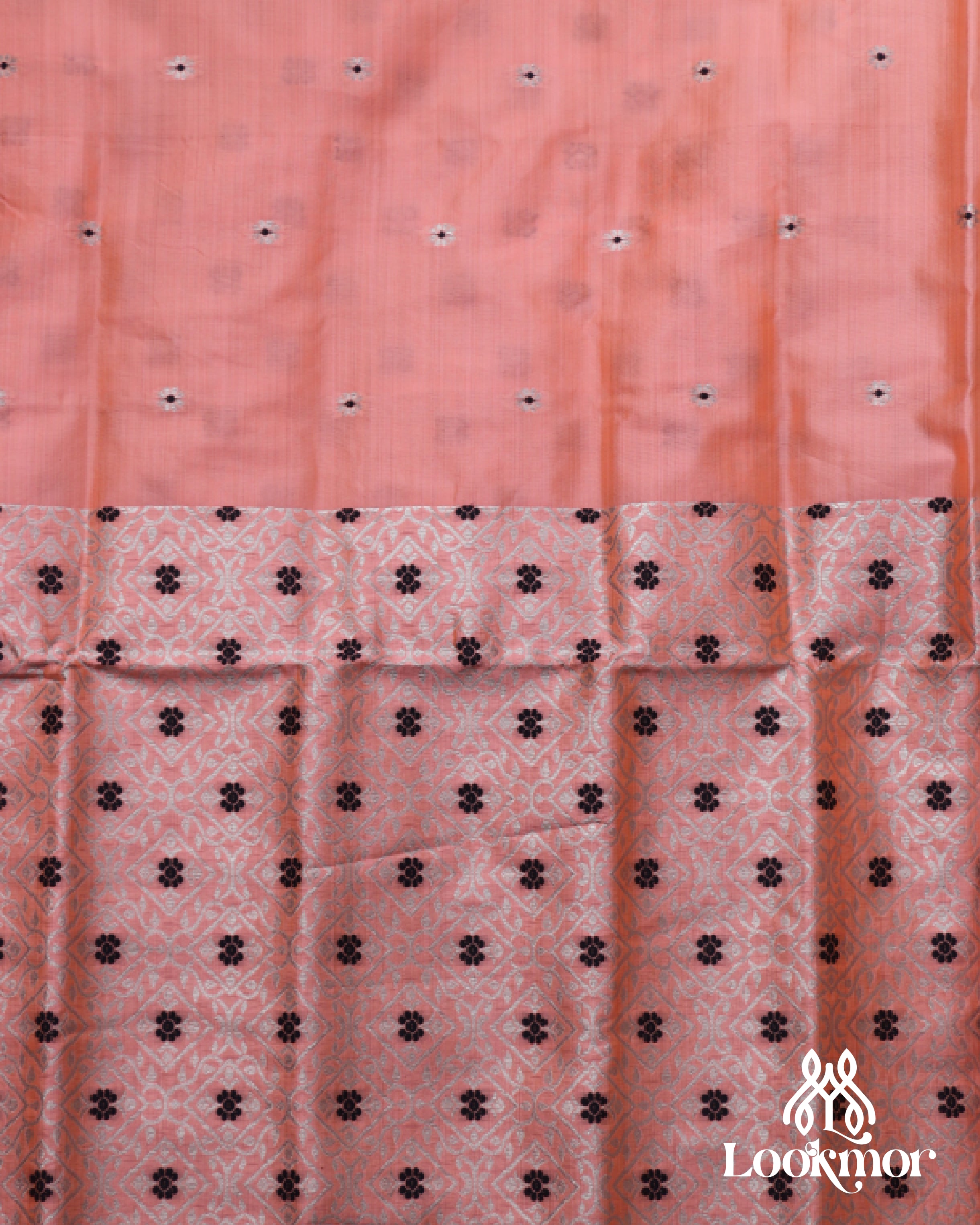 Light Pink Silver Jari Toss Paat Set Mekhela Sador