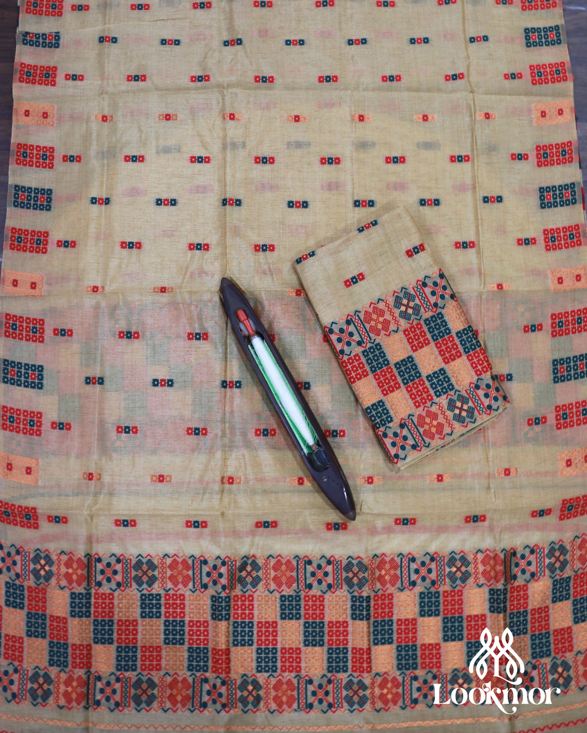 Traditional Brown Toss Paat Mekhela Chador from Assam