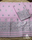 Charming Light Pink Cotton Kesapaat Mekhela Sador in Floral Motif with Graceful Jura Pairing