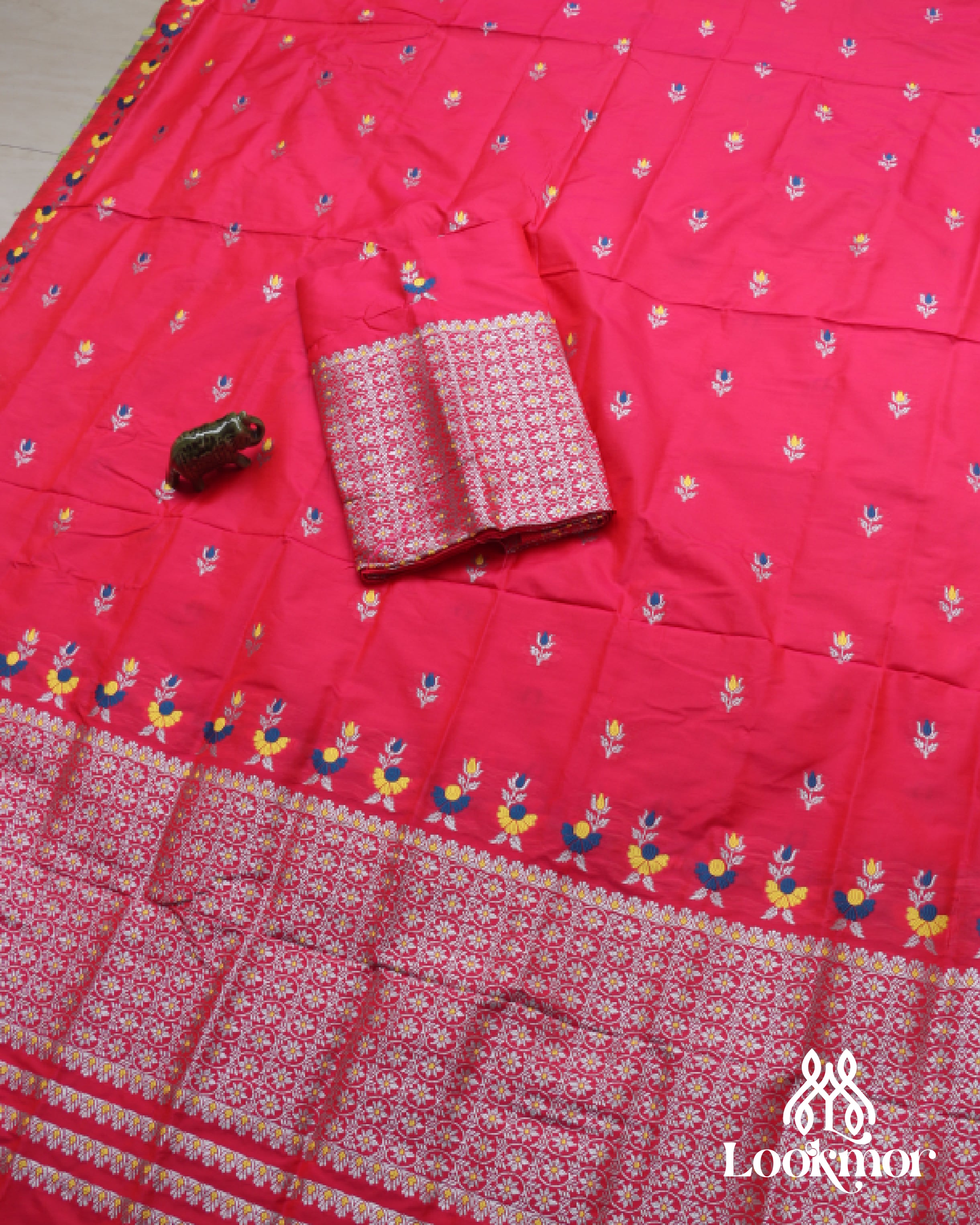Red Premium Semi paat Set Mekhela Sador