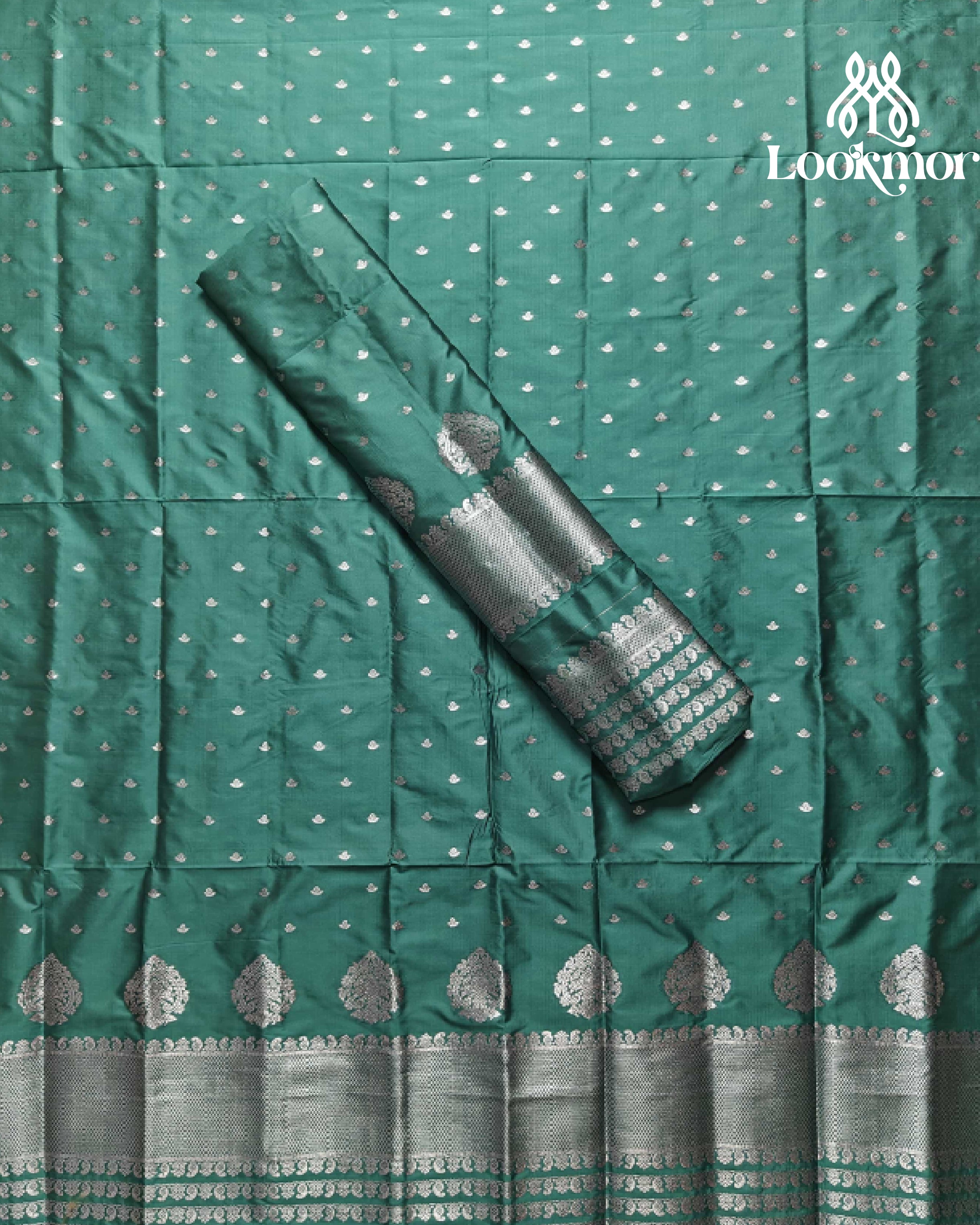 Sea Green Super Semi Paat Set Mekhela Sador