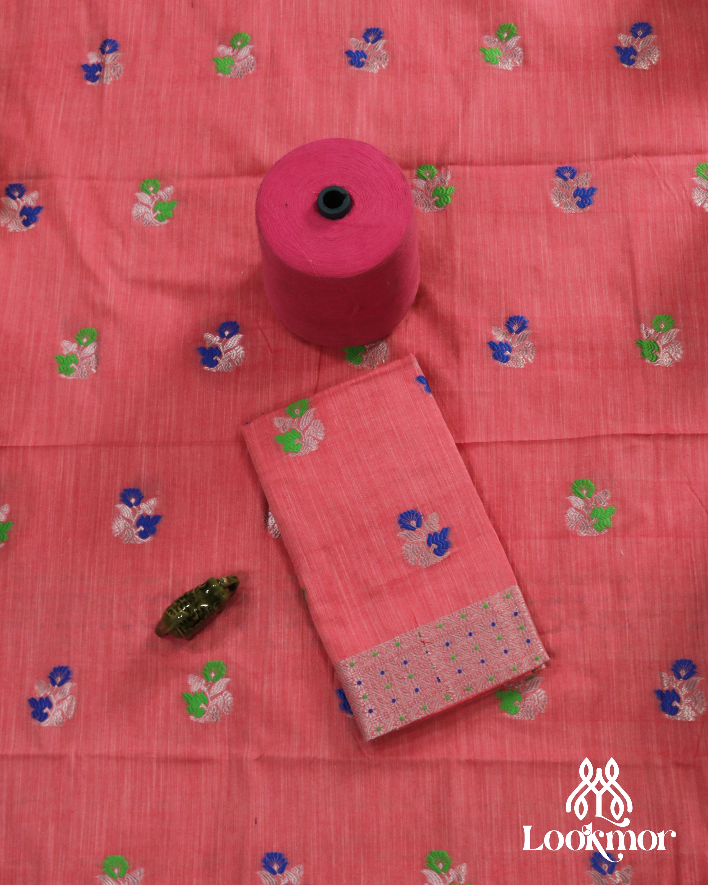 Premium Pink Cotton Kesapaat Set Mekhela Sador with Jura