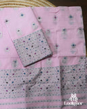 Charming Light Pink Cotton Kesapaat Mekhela Sador in Floral Motif with Graceful Jura Pairing