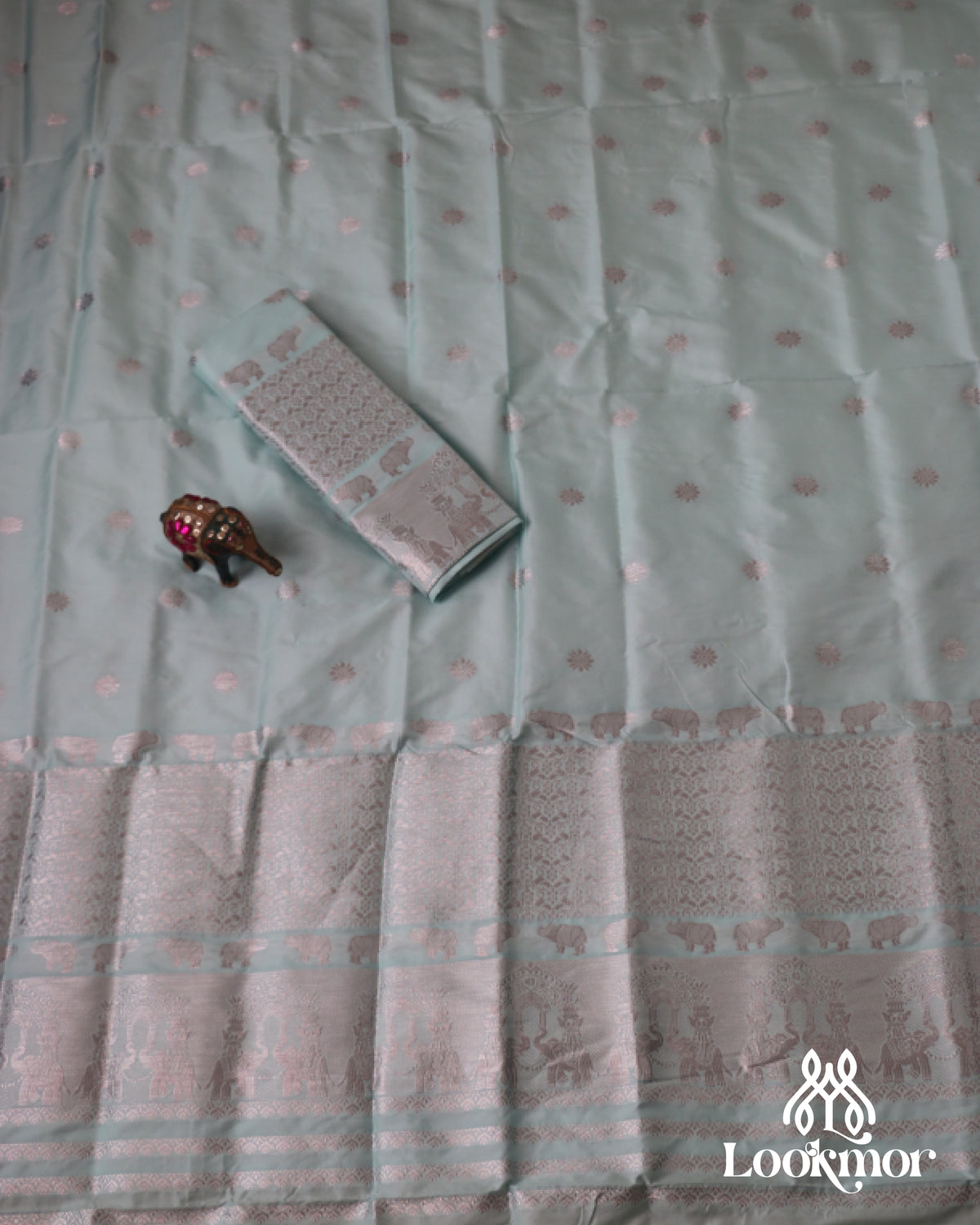 Light Sky Silver Jari Super Semi Paat Set Mekhela Sador