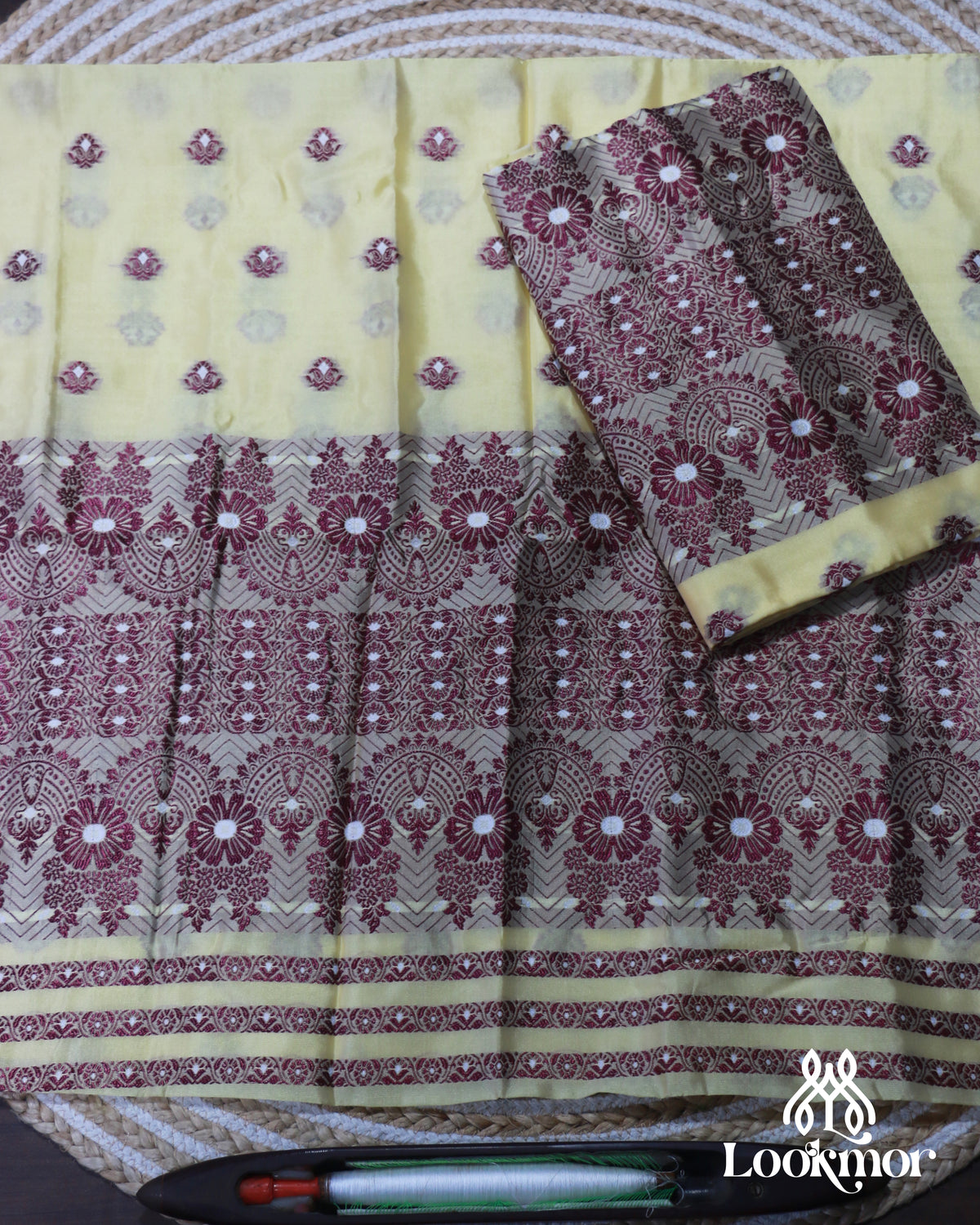 Radiant Yellow Semi Pat Mekhela Sador with Traditional Glow