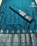 Blue Silver Jari Super Semi Paat Set Mekhela Sador