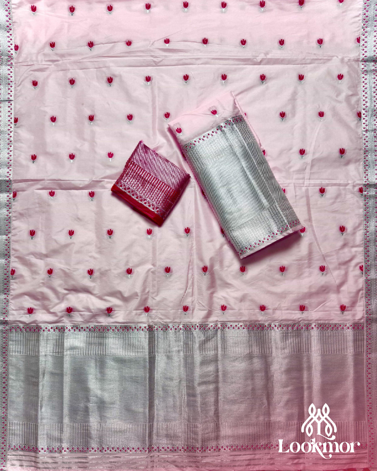 Light Pink Super Semi Paat Set Mekhela Sador