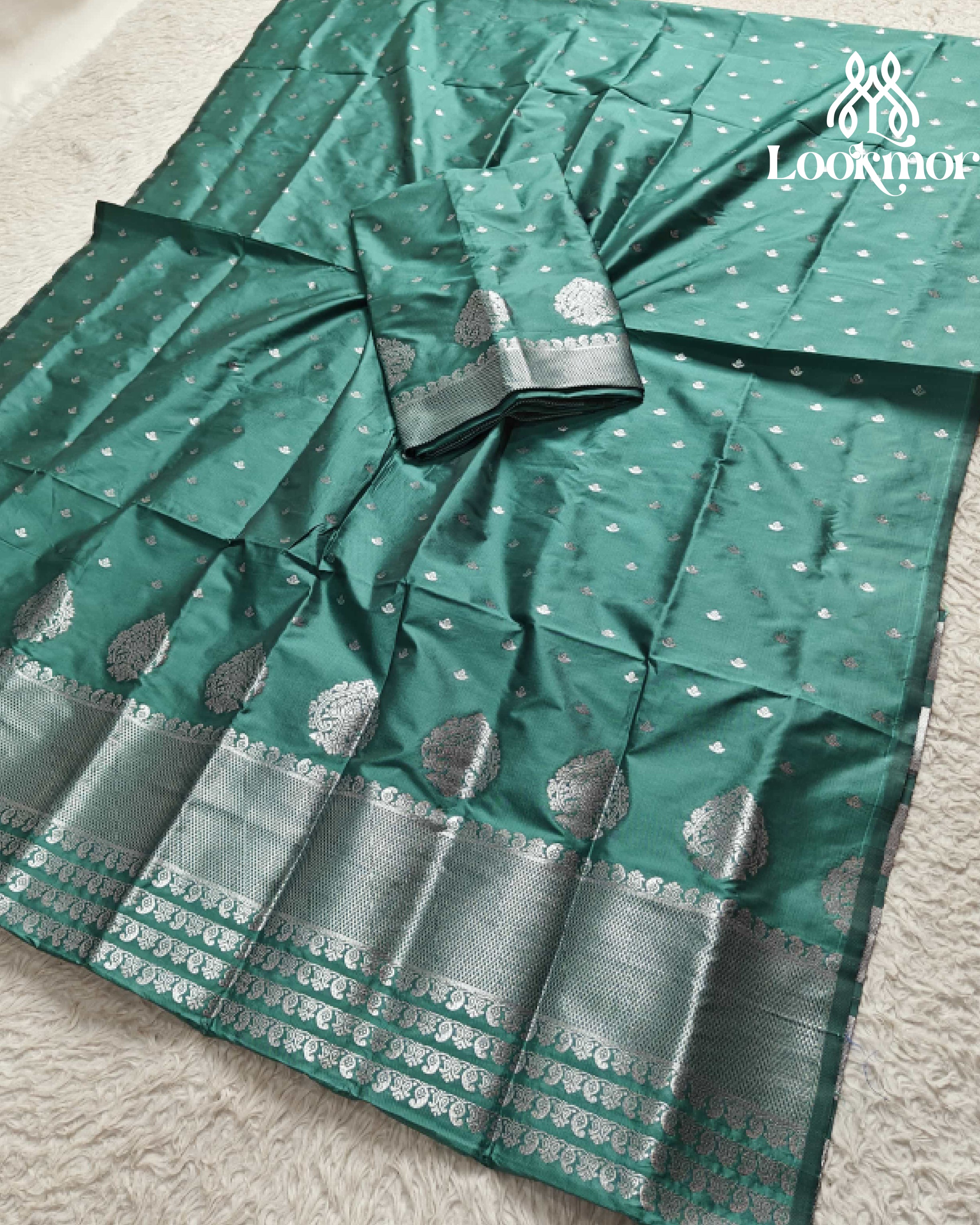 Sea Green Super Semi Paat Set Mekhela Sador