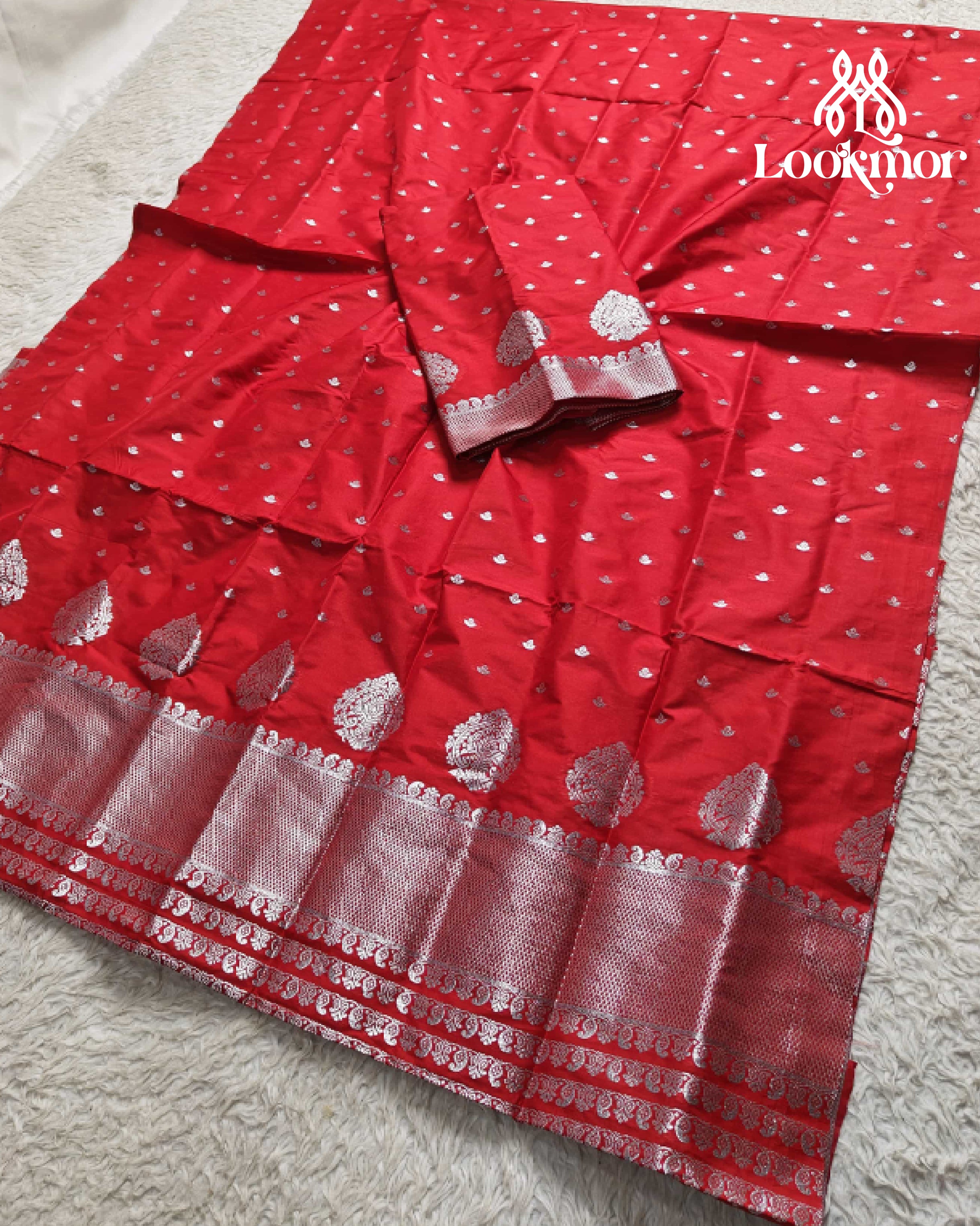 Red Super Semi Paat Set Mekhela Sador